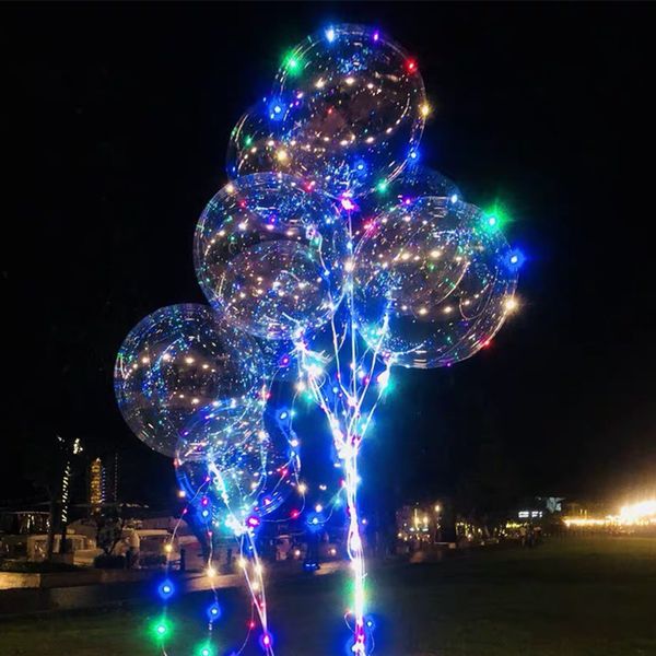 

flashing led bobo balloon with sticks helium transparent ballon wedding birthday decorations 3 stage frequency led light balloon