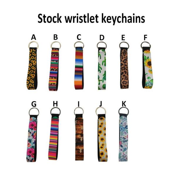 

Lily wri tband keychain unflower printed neoprene key chain leopard colorful tripe linear keychain fe tival celebration party gift cl 481