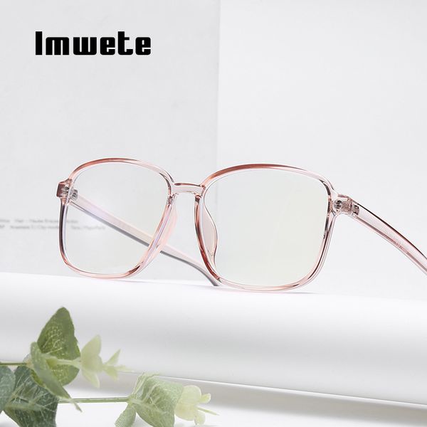 

imwete transparent glasses frame women square anti blue light eyeglasses frames men clear lens myopia optical spectacles glasses, Black