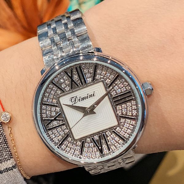 

new fashion womens steel belt watch bright luxury diamond set dial personality exquisite watch tide, Slivery;brown