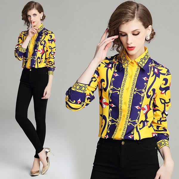 

luxury fashion spring fall women's elegant paisley print blouses shirts beautiful office lady slim casual plus size blouses shirts, White