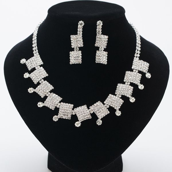 

marry ornaments bride necklace earrings two paper set luxurious atmosphere korean full dress accessories rhinestone necklace, Black