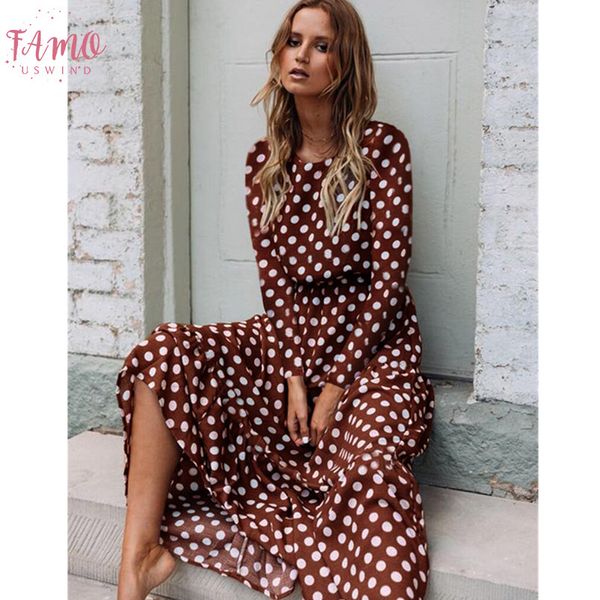 

autumn winter women boho long sleeve dress o nack polka dot elegant empire evening party dresses fashion loose long dress vestidos, Black;gray