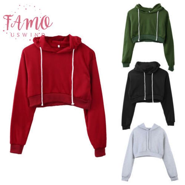 

2019 autumn women hoodies solid crop hoodie long sleeve jumper hooded pullover coat casual sweatshirt sudaderas mujer, White
