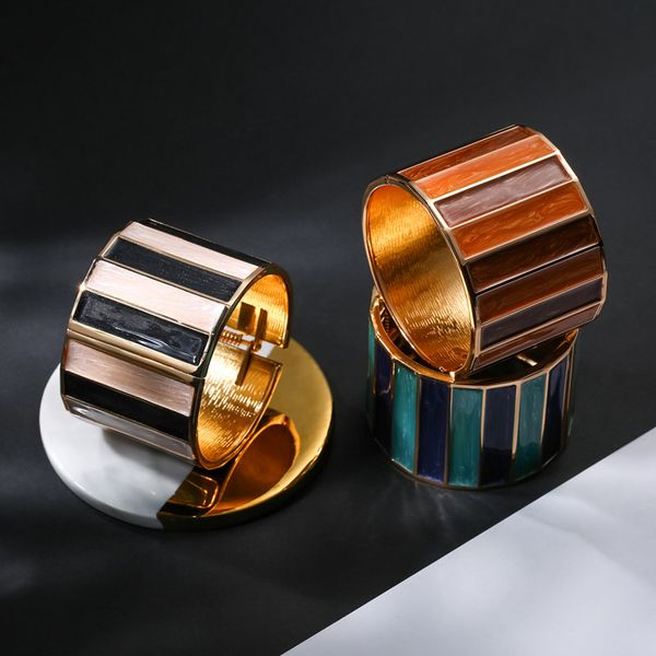 

2020 ethnic bohemian golden statement metal enamel charm opening cuff bracelets & bangles for women fashion wholesale jewelry, Black