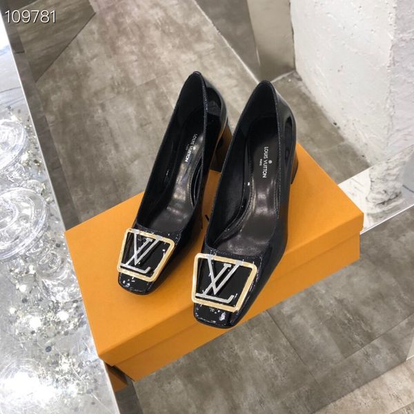 

genuine leather luxury design high-heeled boat shoes spring and autumn bar party women's shoes 5cm metal buckle thick heel shoes, Black