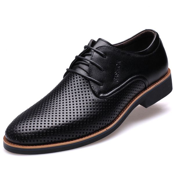 

men shoes breathable hollow business dress shoe outdoor hard-wearing leather shoes solid men's summer, Black