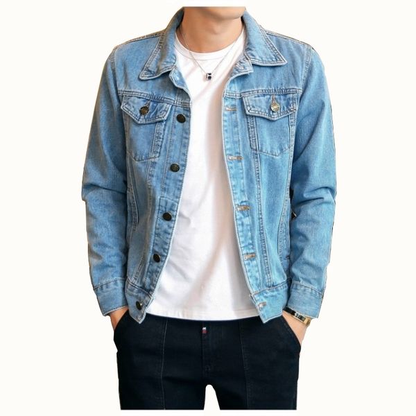 

cotton solid denim jacket mens spring autumn casual slim fit bomber jackets men jean jacket mens outwear male cowboy m-4xl, Black;brown