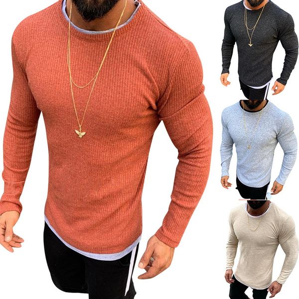 

2019 new men's autumn slim fit pullover sweater long sleeve knitted lightweight crew neck sweater solid color casual, White;black