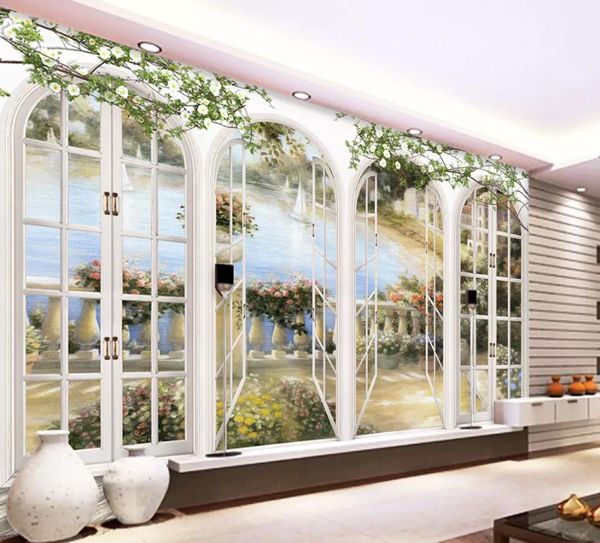 

european arch classical oil painting landscape 3d tv background wall 3d stereoscopic wallpaper
