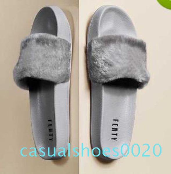 

leadcat fenty rihanna faux fur slippers women girls sandals fashion scuffs black pink red grey blue designer slides c20