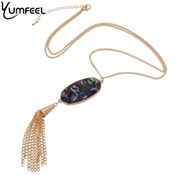 

yumfeel new long chain tassel shell pendants & necklace golden color long necklace women gifts, Silver