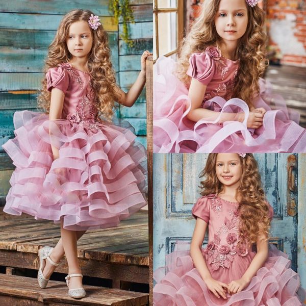 

2020 princess flower girls dresses jewel lace appliques beads lovely kids formal wear custom made knee length girls pageant gowns, White;blue
