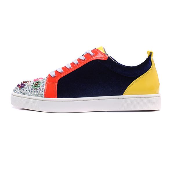 

high-end custom designer shoes rivets casual shoes trend front design red bottom men and women sneakers flat spiked shoes, Black