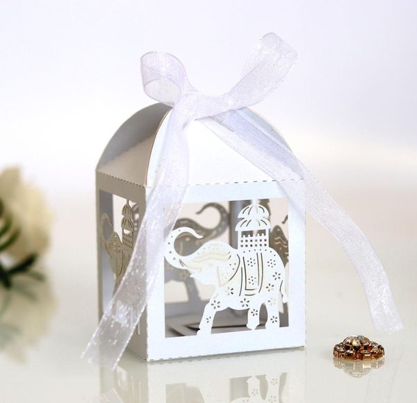 

white hollow elephant laser cut favor boxes gift boxes small cake