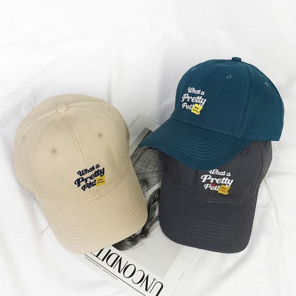 

ins hat female summer street english embroidery baseball embroidered baseball cap four seasons curved brim cap academic style, Blue;gray