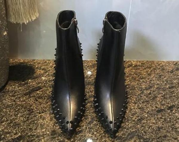 

womens half high heel 10cm pointed toes mid-calf booties ladies knight suede leather boots size 34-42 [original box] #25, Black
