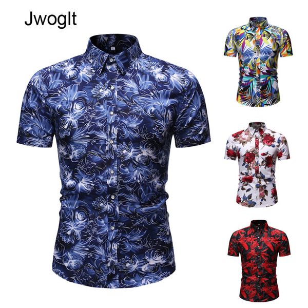 

14 styles 2020 summer fashion men clothes floral printed slim fit men short sleeve shirts, White;black