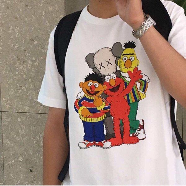 

мужские дизайнерские футболки мода женщины летняя футболка uniqlo * kaws * sesame street бренд футболка унисекс топы горячая версия роскошь, White;black