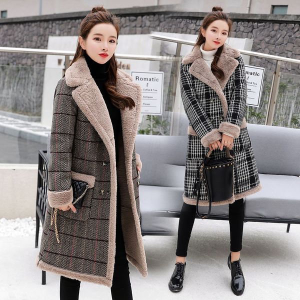 

casual thick cotton women's winter faux lambs wool coat 2019 fashion flannel woman warm wool blends long coats y190926, Black