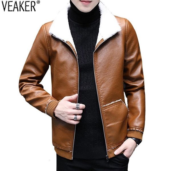 

new men leather leather jacket slim fit warm fur inside pu jackets jackets overcoat effects color overcoat, Black