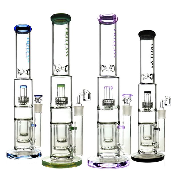 

17 "Высокие Огромные Стеклянные Dab Rig Bong водопроводные трубы большие толстые бонги труба две сотовые матрицы Perc восковые нефтяные вышки пьянящий барботер курительные принадлежности