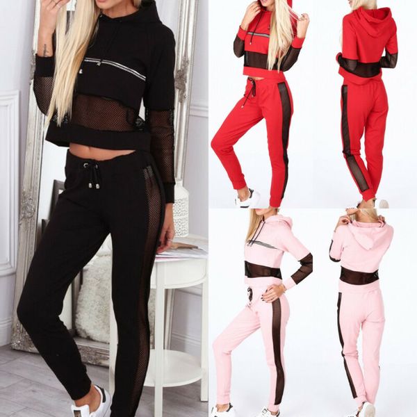 

autumn yoga set women seamless fitness fishnet patch hooded sweatshirt elastic high waist pants fitness suit workout leggins