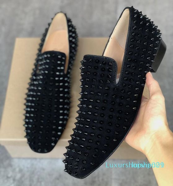 

mens red bottom dandelion spikes shoes designer greggo orlato flat shoes black patent leather sude loafer party dress shoes with box l29