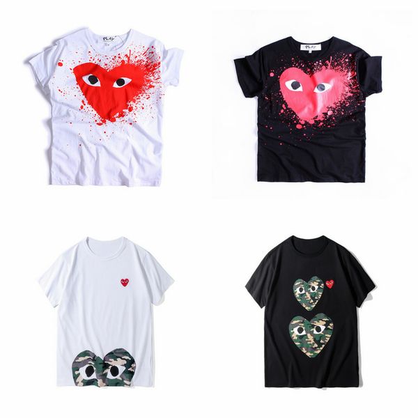

brand com quality men women commes black new cdg embroidered double heart short sleeve t-shirts embroidery red heart tee, Black;blue
