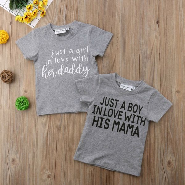 

just a boy girl in love with daddy mama toddler infant kids baby girls boys letters short sleeve t-shirt blouse tee clothes, Blue