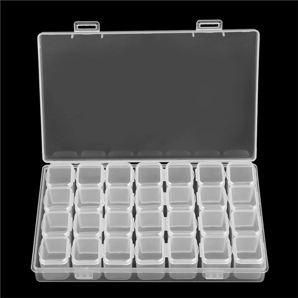 

28 slots clear plastic empty nail art decoration storage case box nail glitter rhinestone beads accessories container nail tool