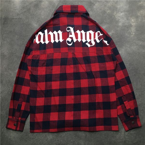 

Новая мода уличная одежда Palm Angels карманы рубашка красный синий плед с длинным рук