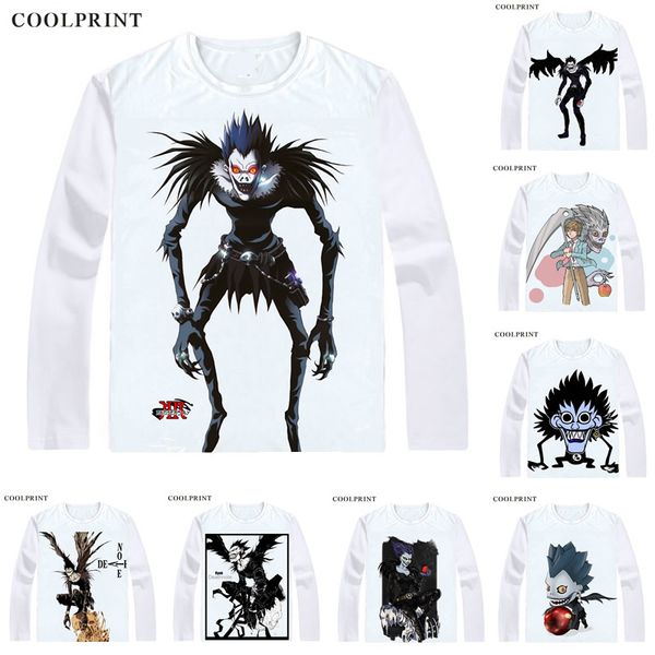 

near ryuk matt ryuku shinigami t shirt death note desu noto men t-shirt casual vintage tshirt printed long sleeve shirts, White;black