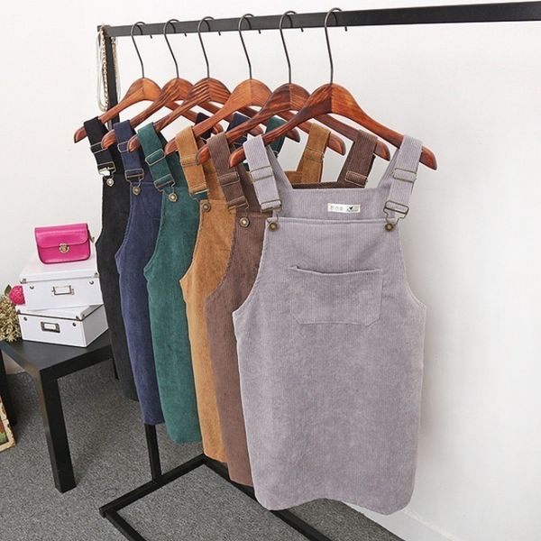 

женская одежда дизайнер одежды вельвет женщин осень весна suspender sundress свободный жилет общий платье женский природные дизайнерская оде, Black;gray