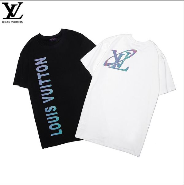 

2020 new men's designers shirt summer women's men's men's short sleeve shirt brand clothing letter print round neck-09, White