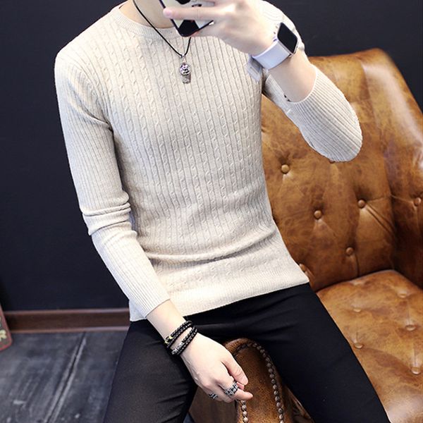 

fashion men's sweater 1pcs round neck sweater stripe solid color, White;black