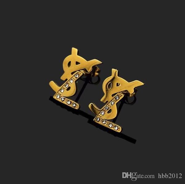 

2020 wholesale deluxe 316l stainless steel letter diamond stud earring 3 color silver rose gold for women summer jewelry, Slivery;golden