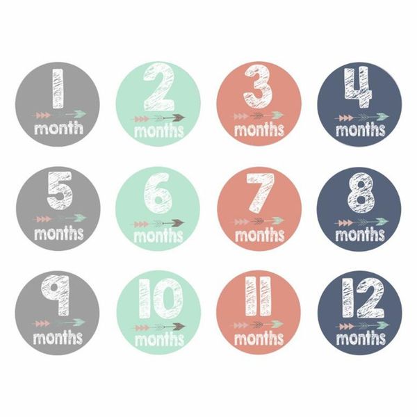 

12pcs/set baby monthly pgraph stickers 1-12 month milestone stickers diy scrap p cartoon baby p props, Yellow