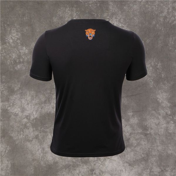 

short neck rhinestone casual sleeve personality summer t-shirt for men designer brand lion round shirt emxan, Black