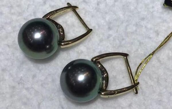 

ronda 10-11mm tahitian negro perla verde pendiente 18 k, Silver