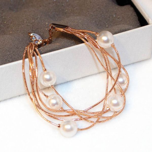 

New ins elegant pearl multi layer link chain fashion luxury designer bracelet for woman girls rose gold 21cm