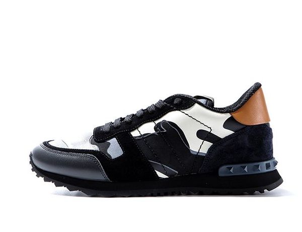 

rockrunner suede lace camouflage sneakers shoes men stud rivet camouflage runner trainers sport casual shoes genuine leather size 35-45, Black