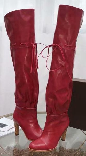 

new brand design women square heel thigh high boots round toe strappy over the knee boots 2019 winter shoes leather, Black