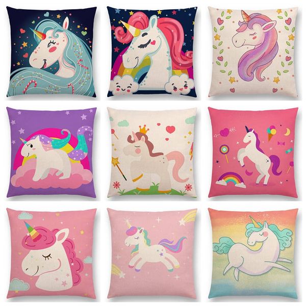 

super cute cartoon unicorn lucky fetish rainbow light sky moon sun stars clouds flower beautiful cushion cover nice pillow case