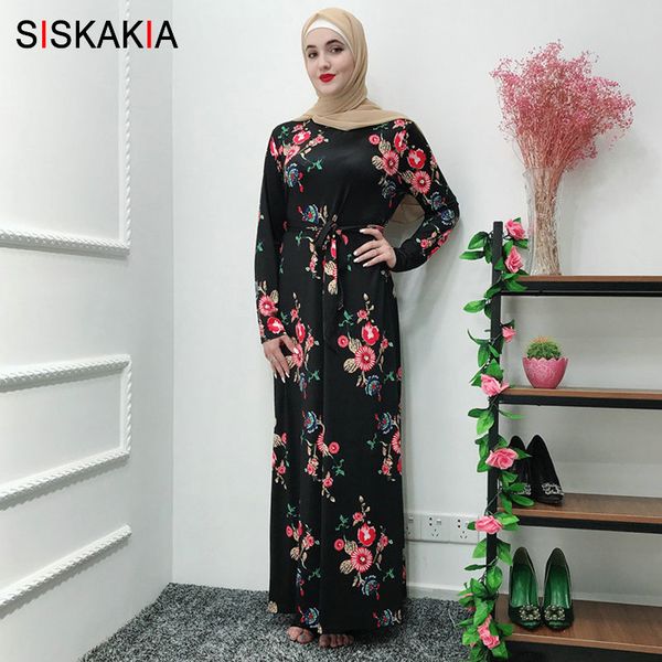 

siskakia muslim casual long dress spring summer 2019 skin friendly maxi dresses white arab uae ramadan clothes brief elegant new, Black;gray