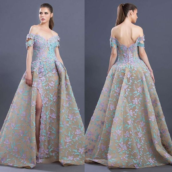 

красочные сторона сплит сексуальные платья выпускного вечера с съемный поезд кружева аппликация с плеча платье вечерняя одежда старинные веч, Black