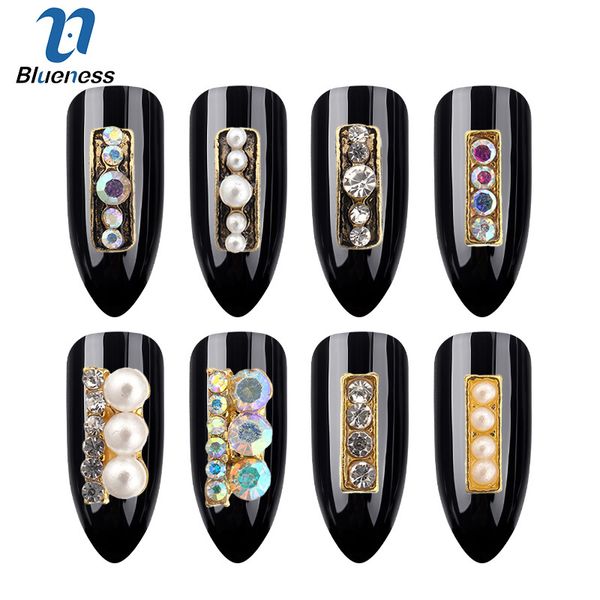 

blueness 10pcs 3d nail art stud 8 color design alloy jewelry crystal charm rhinestone nails art tool accessoires, Silver;gold