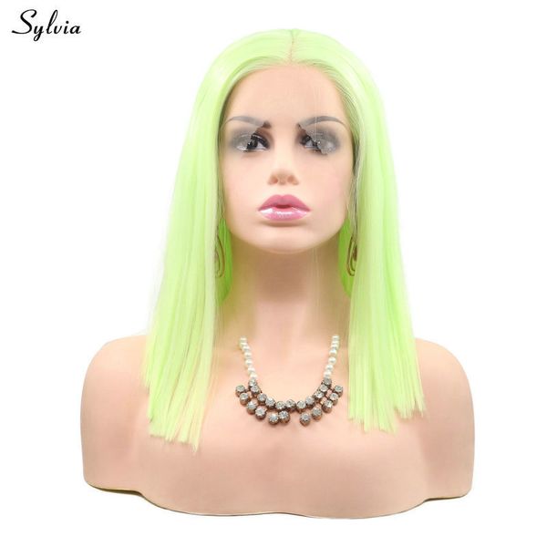 Cosplay Wig Yellow Green Synthetic Hair For Women Party Short Bob Haircut Fluorescent Color Lace Front Wig Straight Wigs European Hair Wigs Hair Wigs