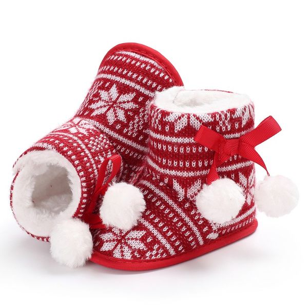 

christmas baby snow boots boy girl warm infant kids crib shoes 0-18m newborn baby gift lovely toddler knitted shoes, Black