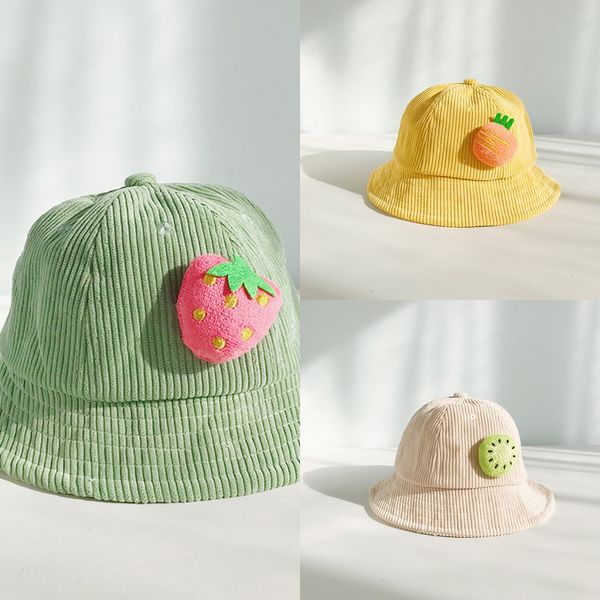 

children's corduroy cute three-dimensional fruit sun bucket bucket basin fisherman fisherman's hat basin hat tide, Yellow
